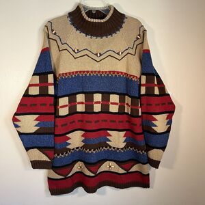Vintage Lizsport Womens Large Multicolor Sweater with Beads Dress / Top Cotton